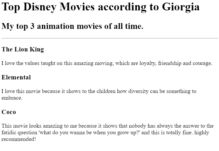 Top disney movies according to Giorgia.